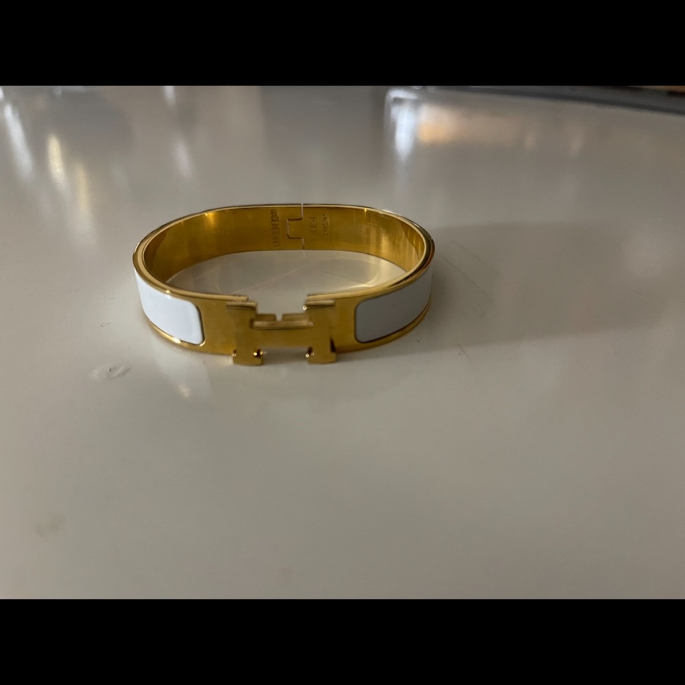 Hermes Gold & White Clic Clac H Bracelet Made In France. *No Box*